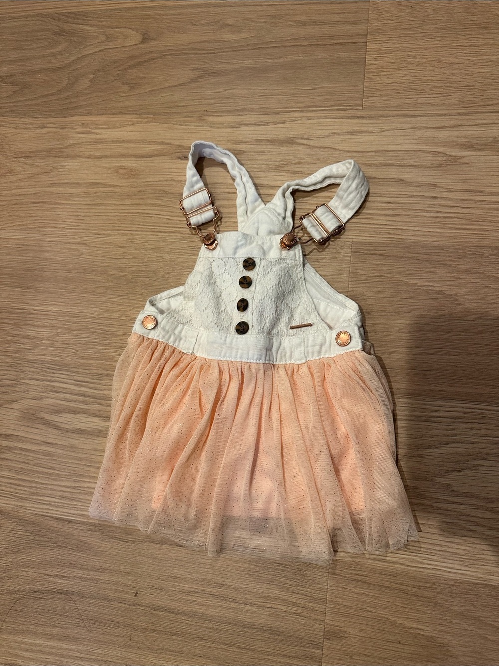 Lace Bodice Tulle Overall Dress in White and Peach